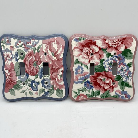 Vintage Floral Wood Double Light Switch Plate Covers Nursery - Picture 1 of 2